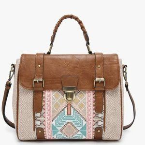 Jen & Co. Harlow Aztec Embroidered Satchel w/Braided Handle